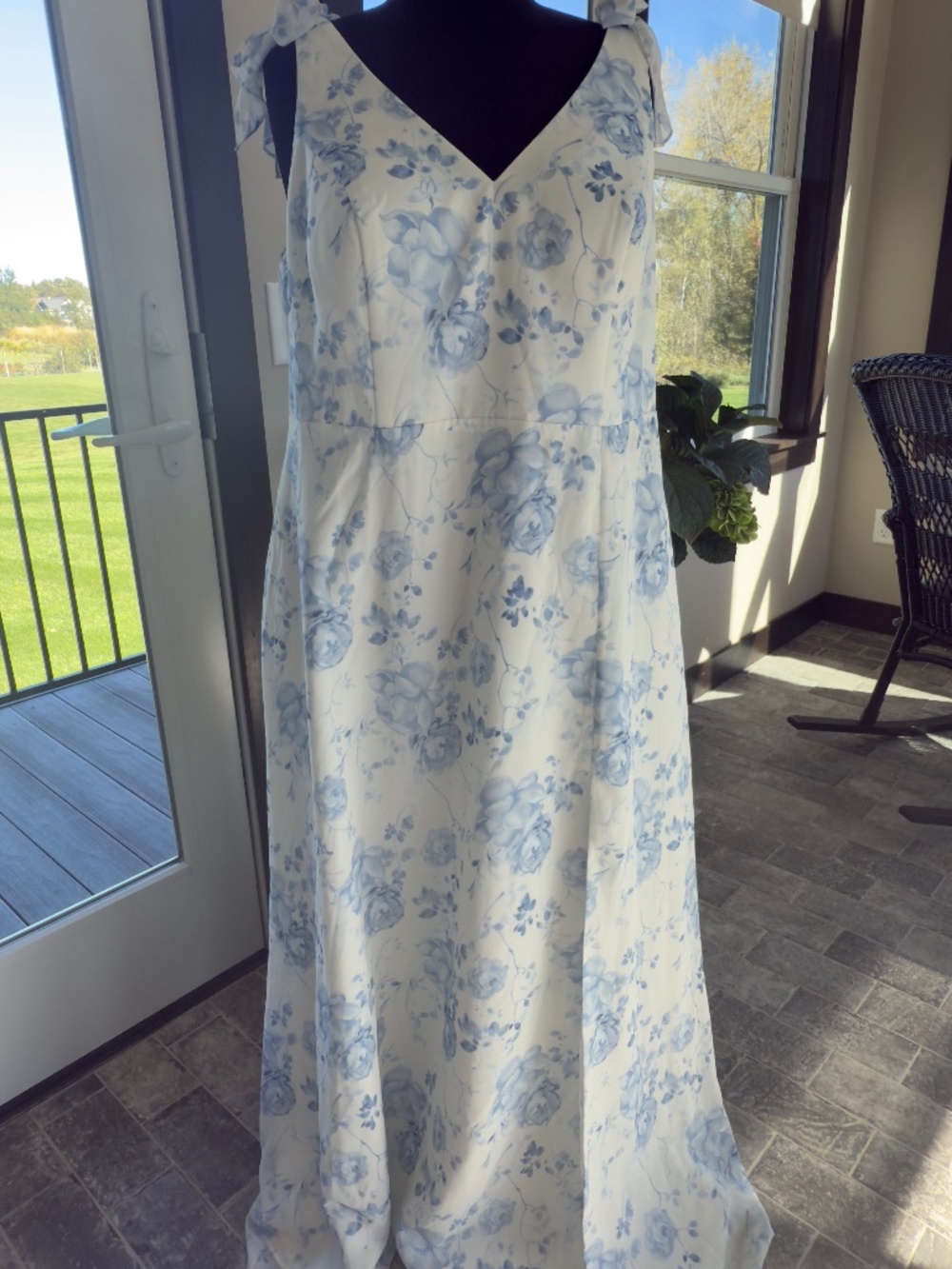 AW BRIDAL Chiffon  Blue Botanical Floral Bridesmaid Dress